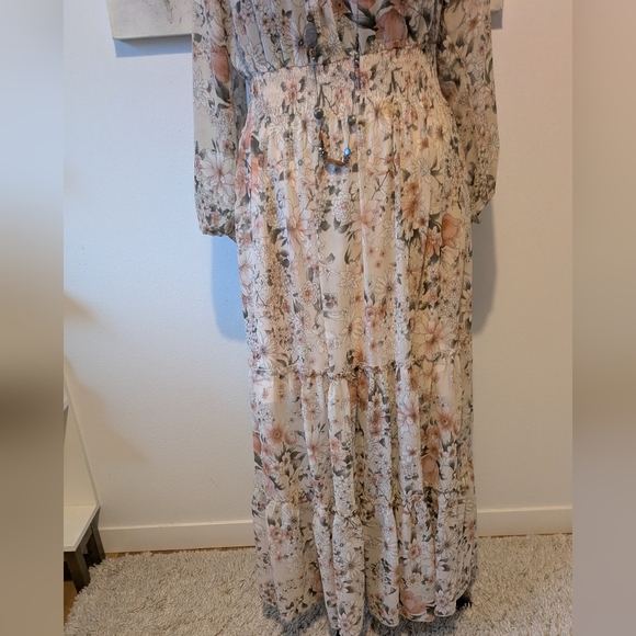 Kate and Lily Floral Sheer Boho Tiered Sun maxi Dress size 14 xl, off shoulder - Picture 2 of 13